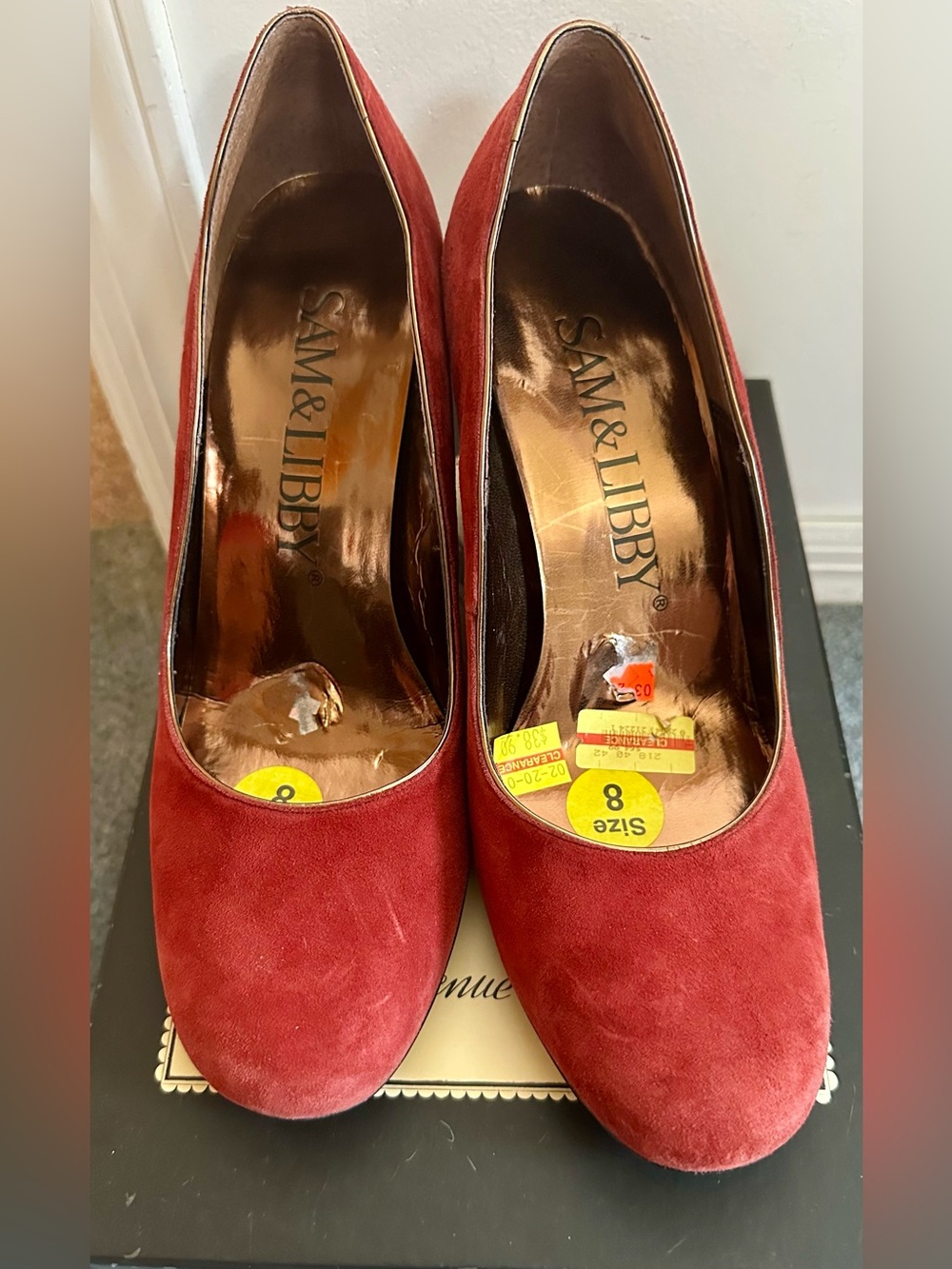 Sam & Libby Red Suede Round-Toe Wedge Pumps